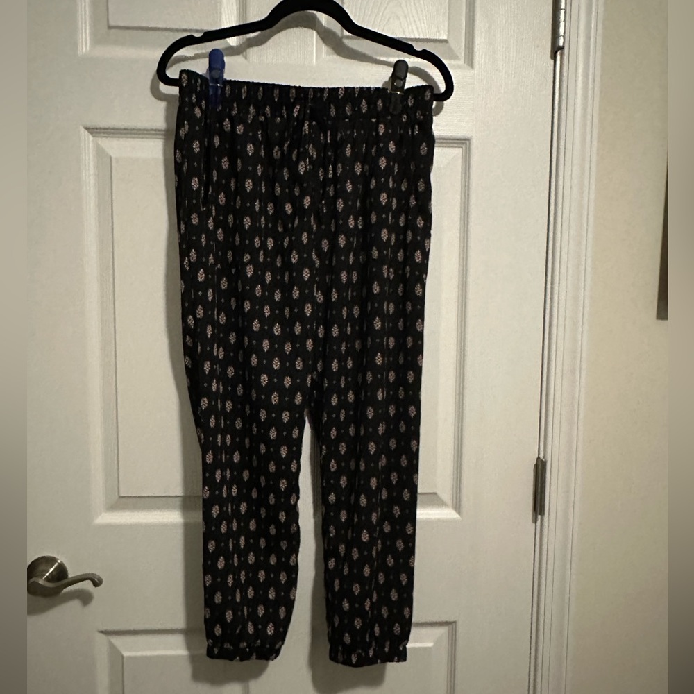 About A Girl Navy Blue Printed Elastic-Waist Pants